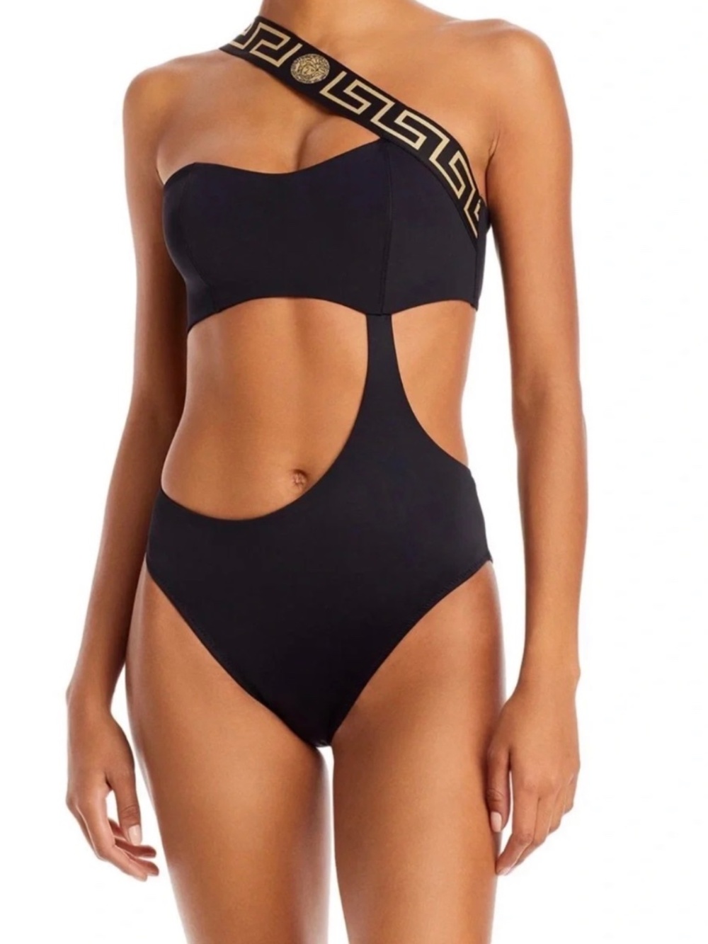 Versace Women La Greca Logo One-Piece Swimsuit Black